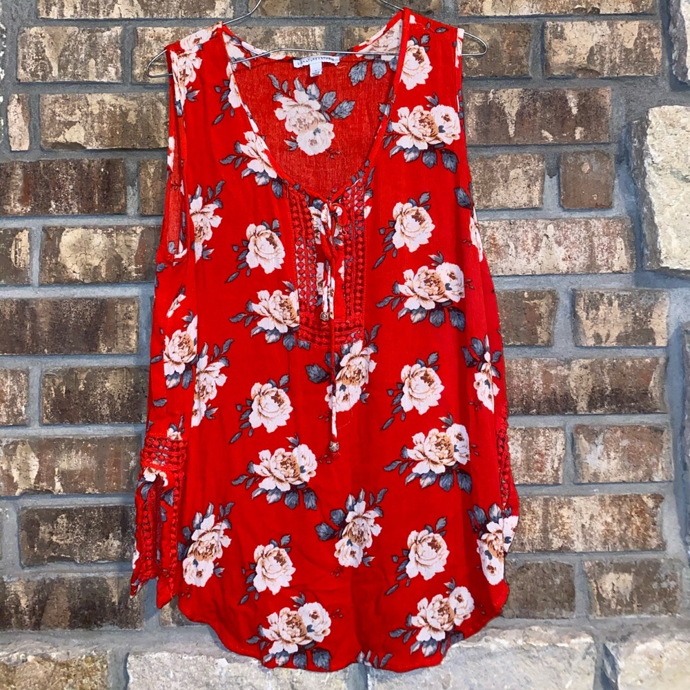 Red floral tank top